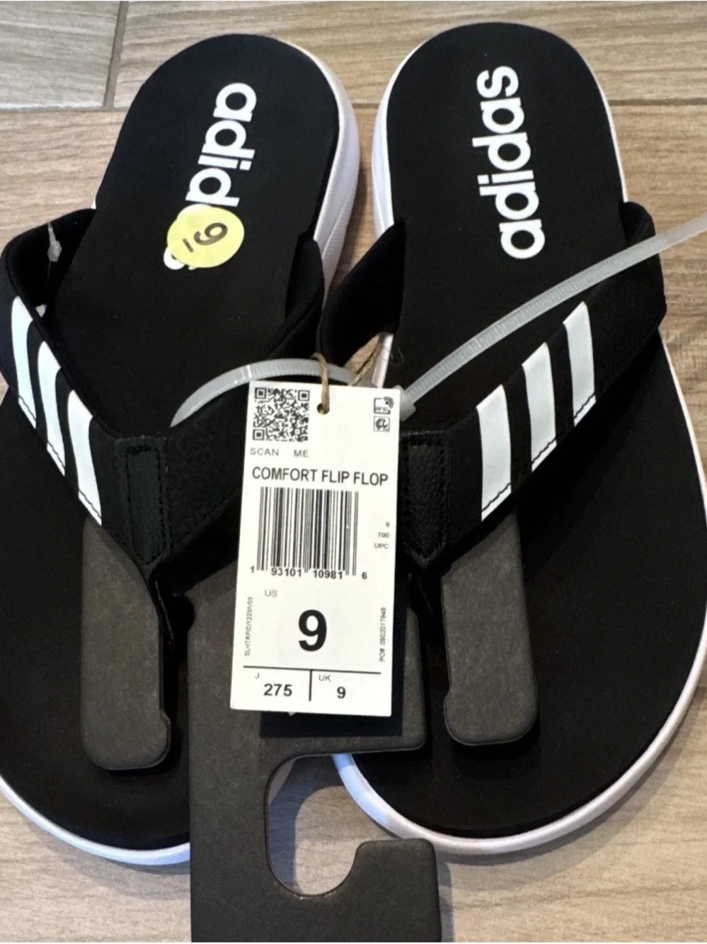 adidas Black Flip Flop Sandals with White Stripes